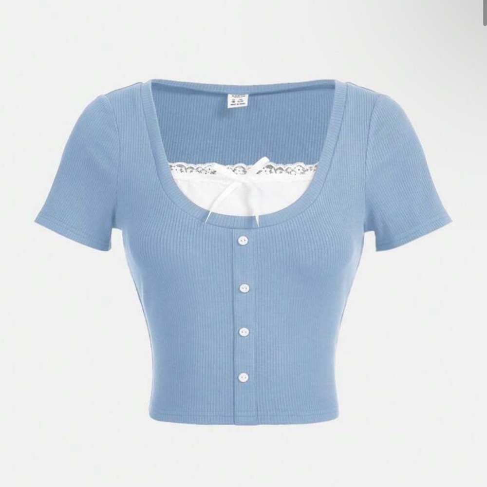 NWT Y2K Short Sleeve T-Shirt With Bow and Contrast Lace, Size:Girls 14 /…